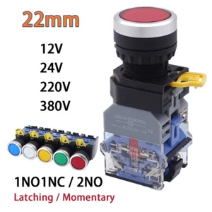 22mm Pushbutton Switch Latching Momentary AC/DC 12/24/220/380V 1NO1NC / 2NO - Picture 1 of 10