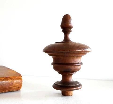 Post finial turned wood topper 3.9 in - Antique French architectural salvage Cover