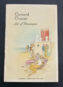 CUNARD WHITE STAR LINE LANCASTRIA BEAUTIFULLY ILLUSTRATED PASSENGER LIST C-1933 - Picture 1 of 6