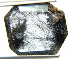 T-1 Turmalinquarz 11,47ct 19x16x4mm schwarze Nadeln mit Einschlüssen flach - Bild 1 von 4