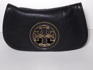 TORY BURCH Amanda Clutch schwarz Pebbled Leder Handtasche Logo Riemen fehlt - Bild 1 von 10