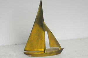 Brass Metal Sail Boat Statue, Desk Decor, Beach Cottage Paperweight yacht  - Picture 1 of 4