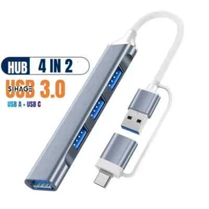 USB C HUB 3.0 Type C 4-Port Multi-Splitter OTG Adapter For Laptop Mac PC Android - Picture 1 of 12