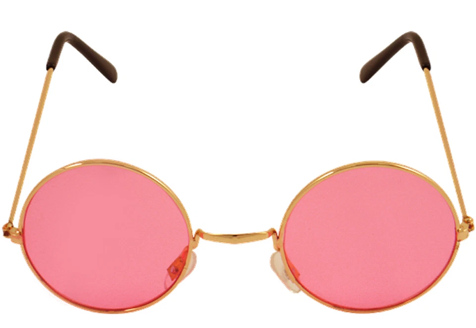 Round Sunglasses Shades Pink Lenses Lennon Ozzy 60 70s Hippy Hippie Costume