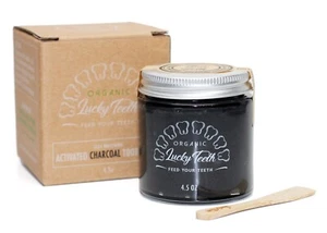 Lucky Teeth organic Charcoal toothpaste XTRA Whitening -GLASS BOTTLE 4.5 OZ - Picture 1 of 3