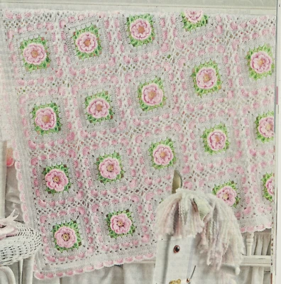 Sweetheart Rose Baby Afghan CROCHET PATTERN INSTRUCTION pages - Image 1 of 2