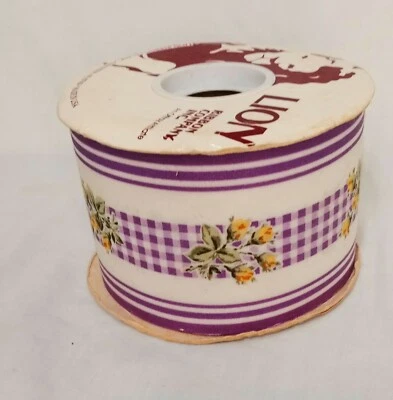 Lion Ribbon Rustic Rose Yellow Roses 2.5" Nylon Cotton White Purple 25 yards - Image 1 of 4