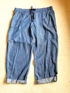Womens Pants-TALBOTS-blue chambray tencel/cotton/linen elastic waist cropped-14W - Picture 1 of 4