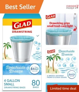 Febreze OdorShield Small Drawstring Trash Bags, 4 Gal, 80 Count for Fresh Spaces - Picture 1 of 20