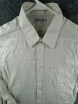 Givenchy Monsieur Button Up Shirt Cotton Linen Long Sleeve Striped Green 42-82 - Image 1 of 4