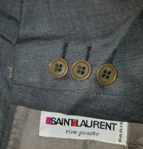 SAINT LAURENT (YSL) Giacca sportiva blazer Saint Laurent Rive Gauche grigio rosa a righe lino 44R