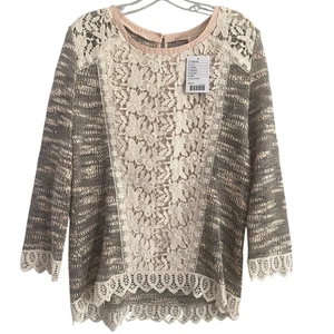 Maglione pullover Anthropologie Champagne Fragola GRANDE uncinetto manica lunga - Foto 1 di 10