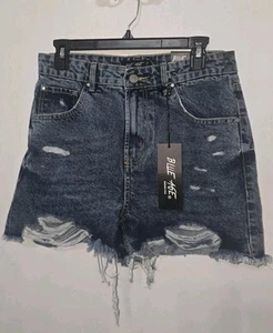 Blue Age High Rise Cut Off Shorts (Womens Size L) Medium Blue  Denim Raw Hem NEW - Picture 1 of 6