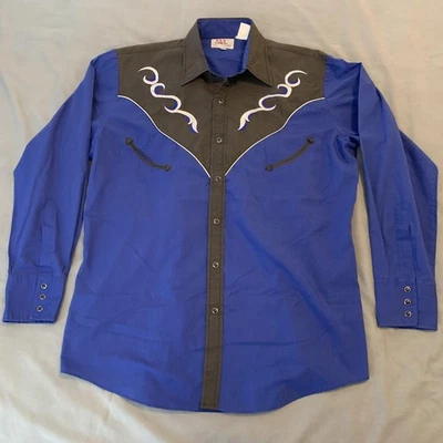 Camisa ELY Diamante Para Hombres Grande Azul Negro Western Frontal a Presión Bordado Yugo Foto 1 de 4