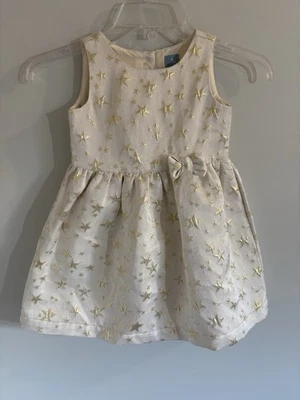 Baby Gap Girls Holiday Ivory Dress With Gold Stars Sleeveless Size 4 - Image 1 of 4