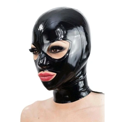 Latex Hood Mask Face Cover with Zipper Open Eye Rubber Mask Fetish Cosplay BDSM - Image 1 of 4