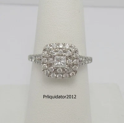 3/4CT Natural Diamond Halo Engagement Wedding Ring Bridal 14K White Gold Band - Image 1 of 4