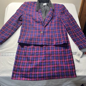 Koret Vintage Purple Pink Skirt 12 Suit Set Lined Blazer Jacket 14 US Y2K Retro - Picture 1 of 14
