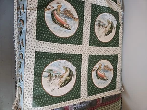 Cranston Print Works Trout & Bass Fish Green Fabric Panels 45 In X 70 In - Picture 1 of 6