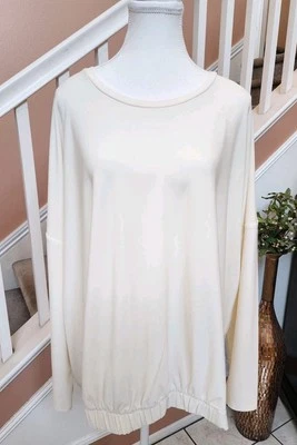 NUEVO SIN ETIQUETAS WYNNELAYERS MARLA WYNNE Marfil Cuello Redondo Manga Larga Elastizado Crepé Top 2X  Foto 1 de 4