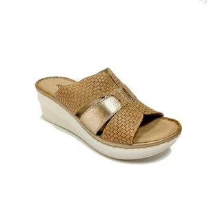 Riposella Ciabatta Donna in Pelle Intrecciata Ilenia, Con Zeppa - CUO (Cuoio/Oro - Imagen 1 de 6