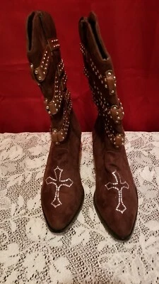 Botas de vaquero WB Atlas para mujer con correa de estrás talla 8 color marrón Foto 1 de 4