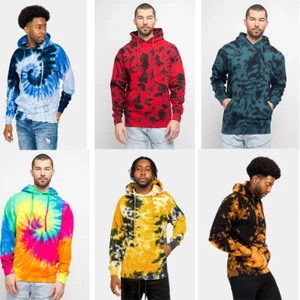 Men's Fleece Mineral Wash Tie Dye Pullover Hoodie Sweatshirts Unisex 13107 - Picture 1 of 34