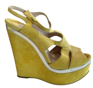 MIU MIU WILDLEDER KEIL PLATEAU SANDALEN SOLEIL Gr 37 1/2 Italy Stempel COA US Gr. 6,5 - Bild 1 von 14