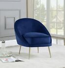 19" Royal Blue Velvet Accent Chair With Gold Legs, Plush Padded Seat Cushion