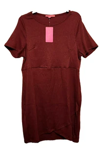 Women's Round Neck Short Sleeve Knee Length Knit Dress Size 2XL in Maroon - Picture 1 of 21