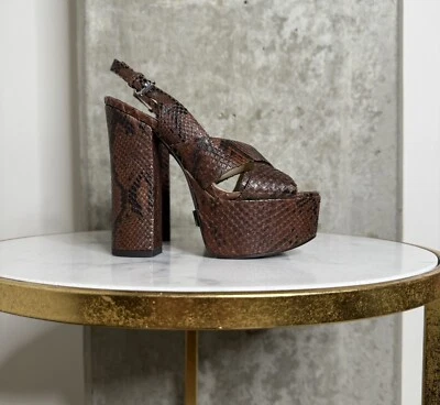 Michael Kors Collection 36 Candace Python-Embossed Leather Platform Sandal $825 - Image 1 of 4