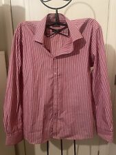 Steel & Jelly Pure Cotton Tailored Fit XL 16.5" Red And White Striped Collared