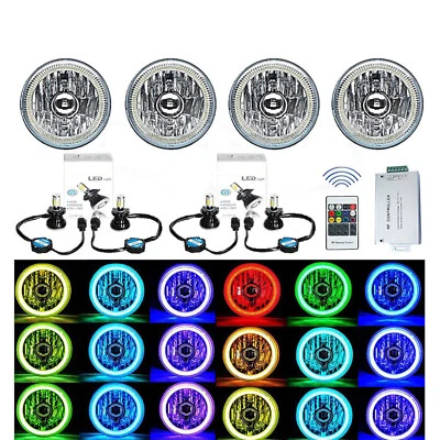 Juego de faros LED 5-3/4" RGB COB cambio multicolor halo ojo de ángel cambio H4 Foto 1 de 4