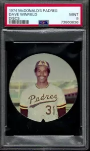PSA 9 - 1974 McDonald's Padres Discs - Dave Winfield (RC) San Diego Padres HOF - Bild 1 von 2