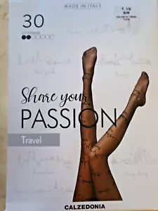 NUOVO Calzedonia Condividi la tua passione VIAGGIO TAGLIA 1/2 S/M Nero SEMI TRASPARENTE Flock - Foto 1 di 2