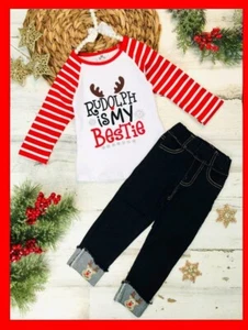 GIRLS CHRISTMAS BOUTIQUE RUDOLPH IS MY BESTIE 2PC. SET-SZ. 3T, 5/6, 6/7, 7/8 &10 - Picture 1 of 3