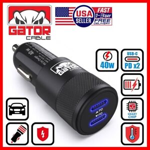USB-C PD Car Charger 40W 3.1A Fast Charge Dual 2 Port Adapter for Samsung iPhone