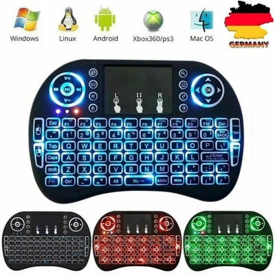 i8 Mini Funk Tastatur Touchpad PC Wireless Keyboard Deutsch LED RGB Keypads DE - Bild 1 von 4