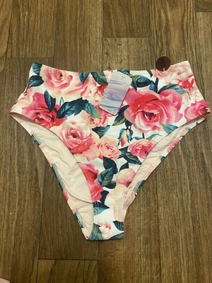 Forever 21 女式青少年泳装比基尼泳装仅 M 粉色花卉全新带标签 — 第 1/4 张图片