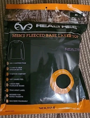 Realtree Fleeced Top Base Layer Size X Large NEW Fitted Performance Black - Image 1 of 2