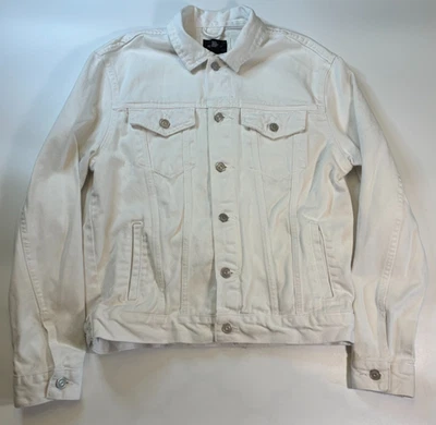 БЕЛАЯ ДЖИНСОВАЯ ДЖИНСОВАЯ ДЖИНСОВАЯ КУРТКА Средний Streetwear Хлопок Forever 21 Мужской Западный Байкер - Изображение 1 из 4