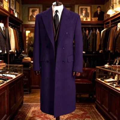 Abrigo largo de lana de cachemir para hombre abrigo de doble botonadura invierno ropa exterior de negocios Foto 1 de 4