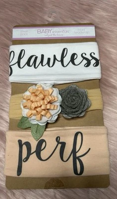 Baby Headband Set White Peach Grey 3D Floral Boho Cottagecore 0-6 Months - Image 1 of 4