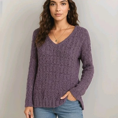 Chelsea & Theodore Purple Sweater V-neck Chunky Knit Pullover Boho Women's Sz M  - Image 1 of 4