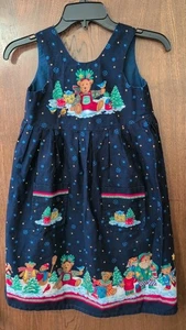 'Bearly a moose' Colorful Teddy Bear Christmas Print Dress Girls large (10-12) - Picture 1 of 8