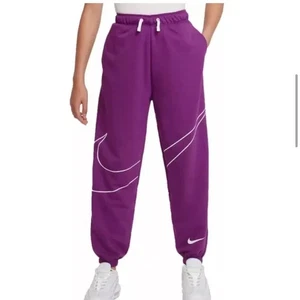 NWT Nike Girls Fleece Oversized Jogging Running Pants Sweatpants, Purple, Sz L - Picture 1 of 16