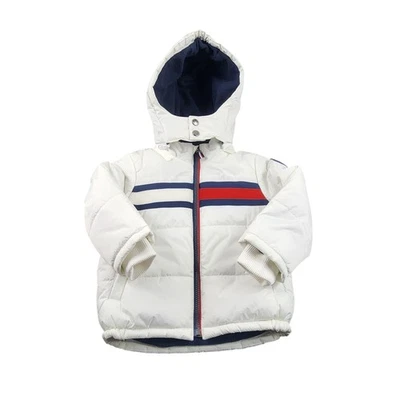 Tommy Hilfiger Chaqueta Niños 24 Meses Blanco Con Capucha Puffer Polar Forrado Rayas Foto 1 de 4
