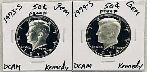 1973-S, 1974-S KENNEDY PROOF HALF DOLLARS DEEP CAMEO 2 COIN LOT GEM/UNC Cover