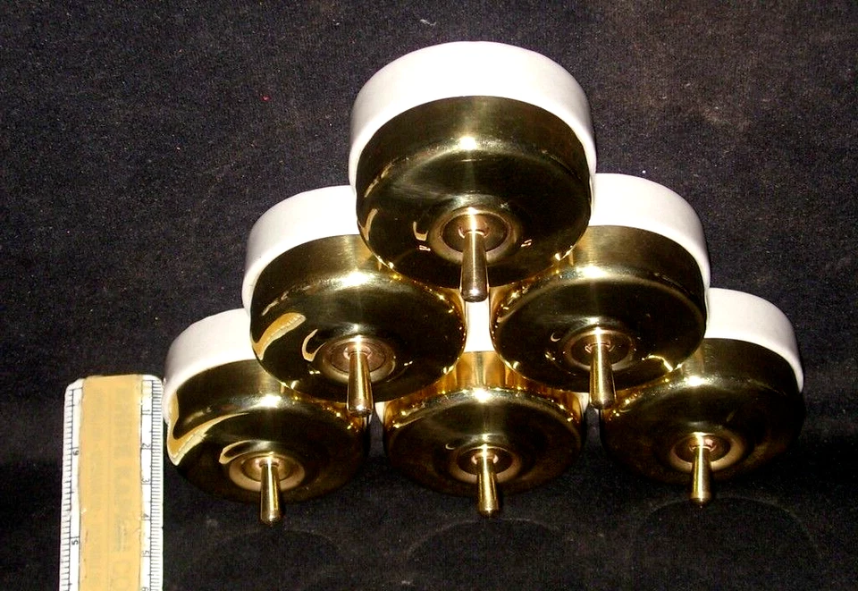 6 件老式黄铜和瓷制电动狗开关按钮套装家居装饰 2 路 — 第 1/4 张图片