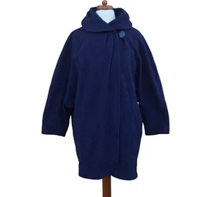 Womens Vintage Coat 60s Blue Wool Blend Retro Boho Indie Mod Plus Size 18 - Picture 1 of 4